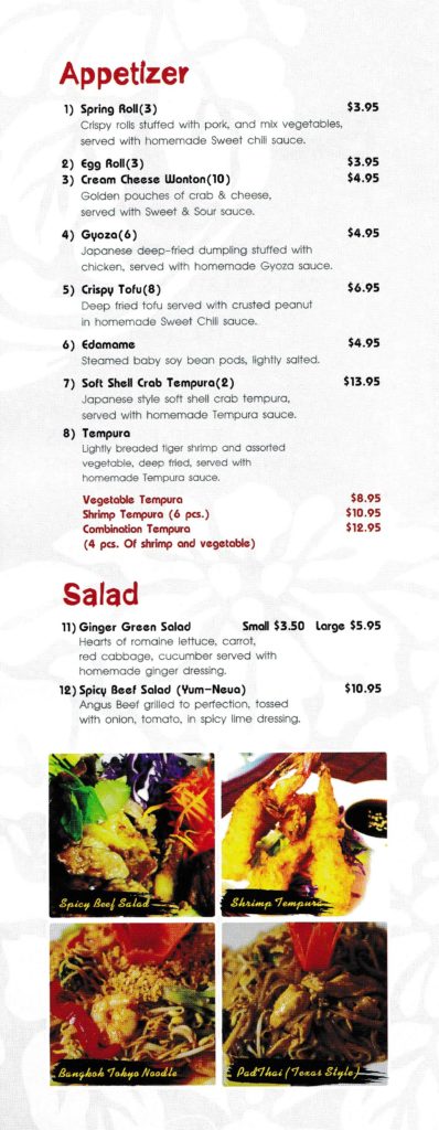 Bangkok Tokyo Menu