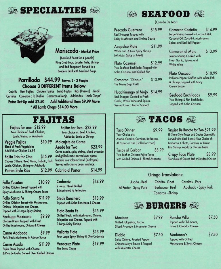 Braceros Mexican Grill & Bar Menu – Amarillo Menu